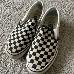 CHECKERBOARD SLIP-ON VANS, good shape, size US 7 women, 5.5 men. Black and white
